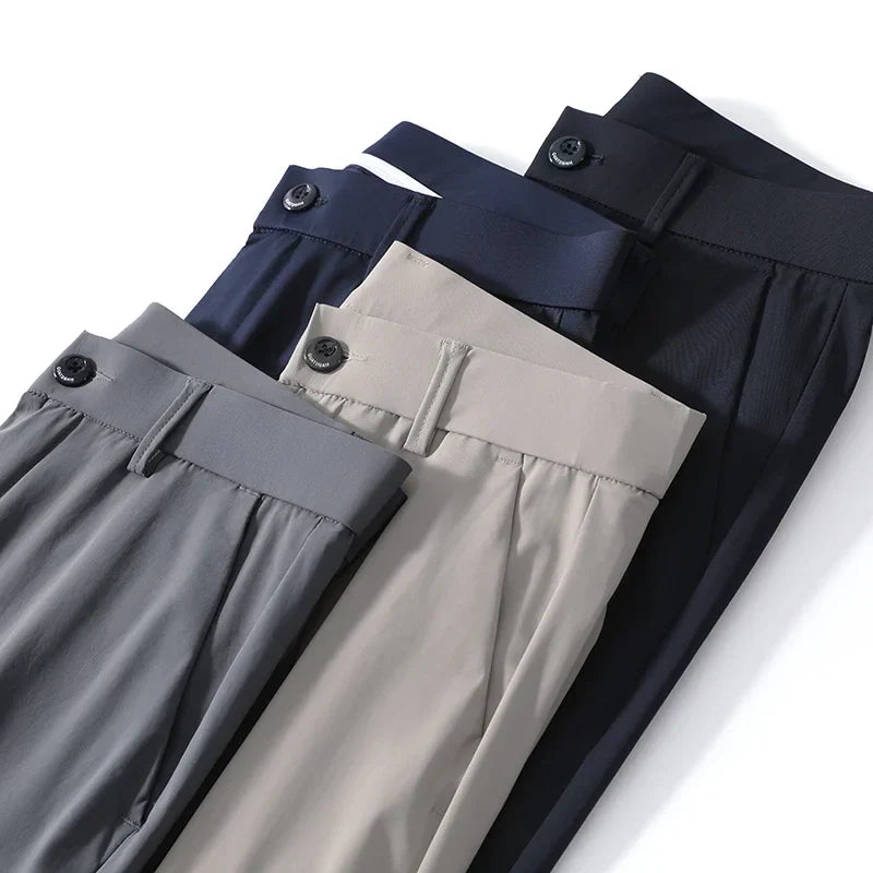 Herren Hose Grau Slim Fit Stretch Stoff elegant