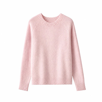 Damen Pullover Rundhals Langarm Strickpullover Einfarbig