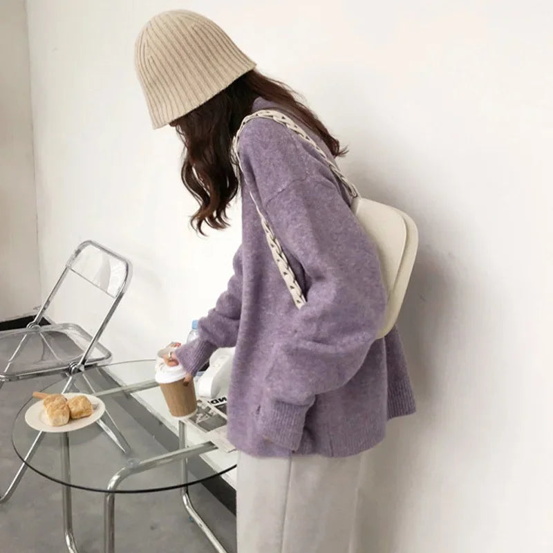 Damen Oversize Retro Strickpullover – Lässiger Herbst Winter Basic Sweater für Alltag & Freizeit