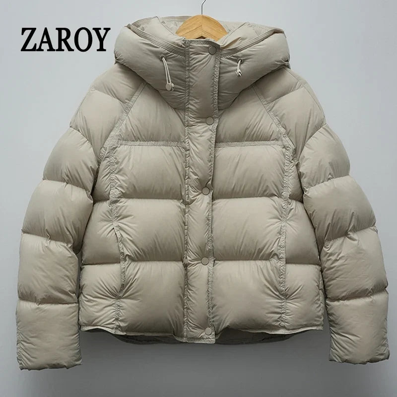 Damen Steppjacke mit Kapuze und Druckknöpfen, Winterjacke gefüttert