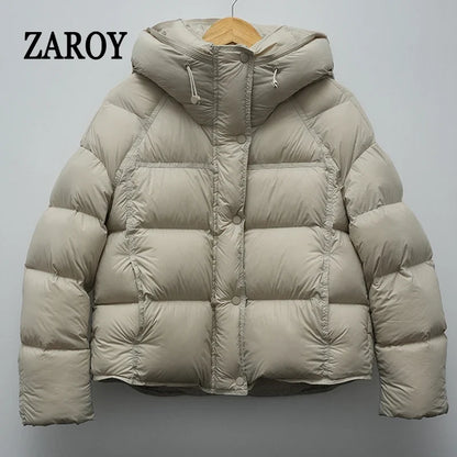 Damen Steppjacke mit Kapuze und Druckknöpfen, Winterjacke gefüttert