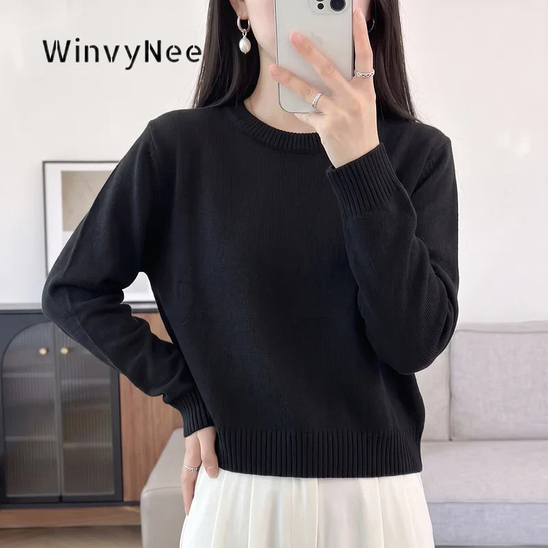 Damen Pullover Rundhals Langarm Strickpullover