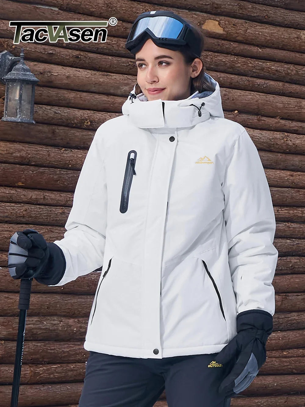 Damen Winterjacke Outdoor Jacke mit Kapuze und Reißverschlüssen