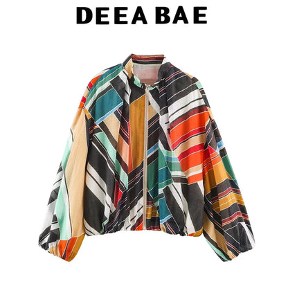 Damen Leichte Jacke mit Reißverschluss und Stehkragen, Puffärmeln