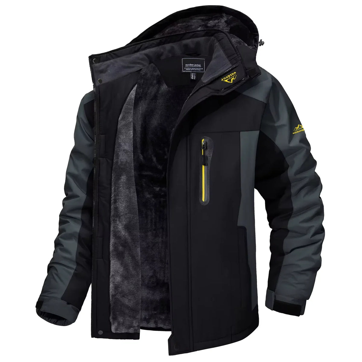 Herren Winterjacke mit Kapuze Gefütterte Outdoor-Jacke Wasserabweisend Warm