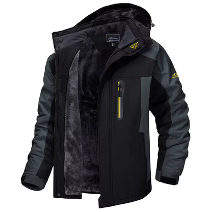 Herren Winterjacke mit Kapuze Gefütterte Outdoor-Jacke Wasserabweisend Warm