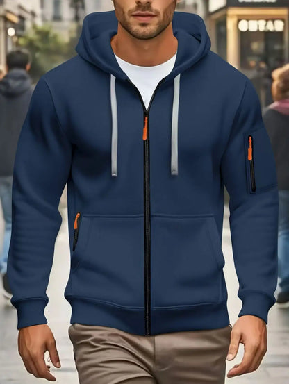 Herren Kapuzenjacke mit Reißverschluss und Kontrastdetails