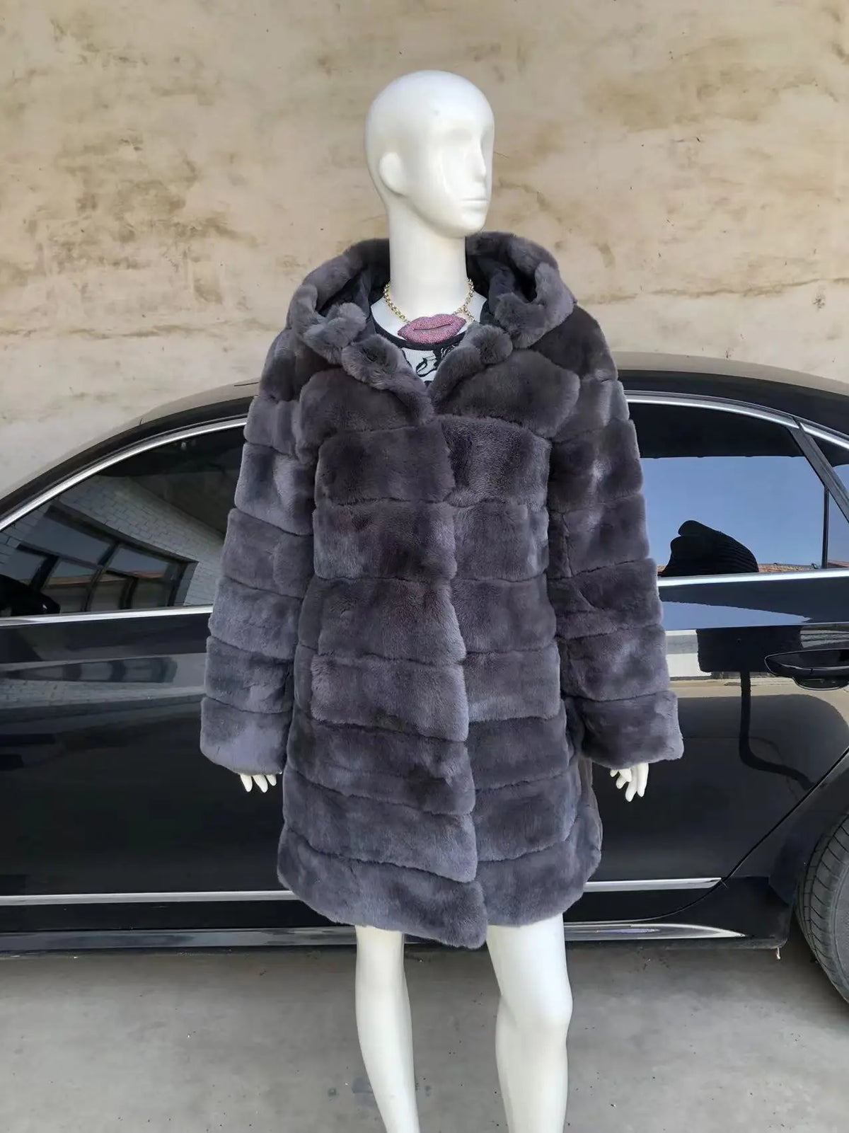 Damen Kapuzen Kunstpelz Mantel Langarm Winterjacke
