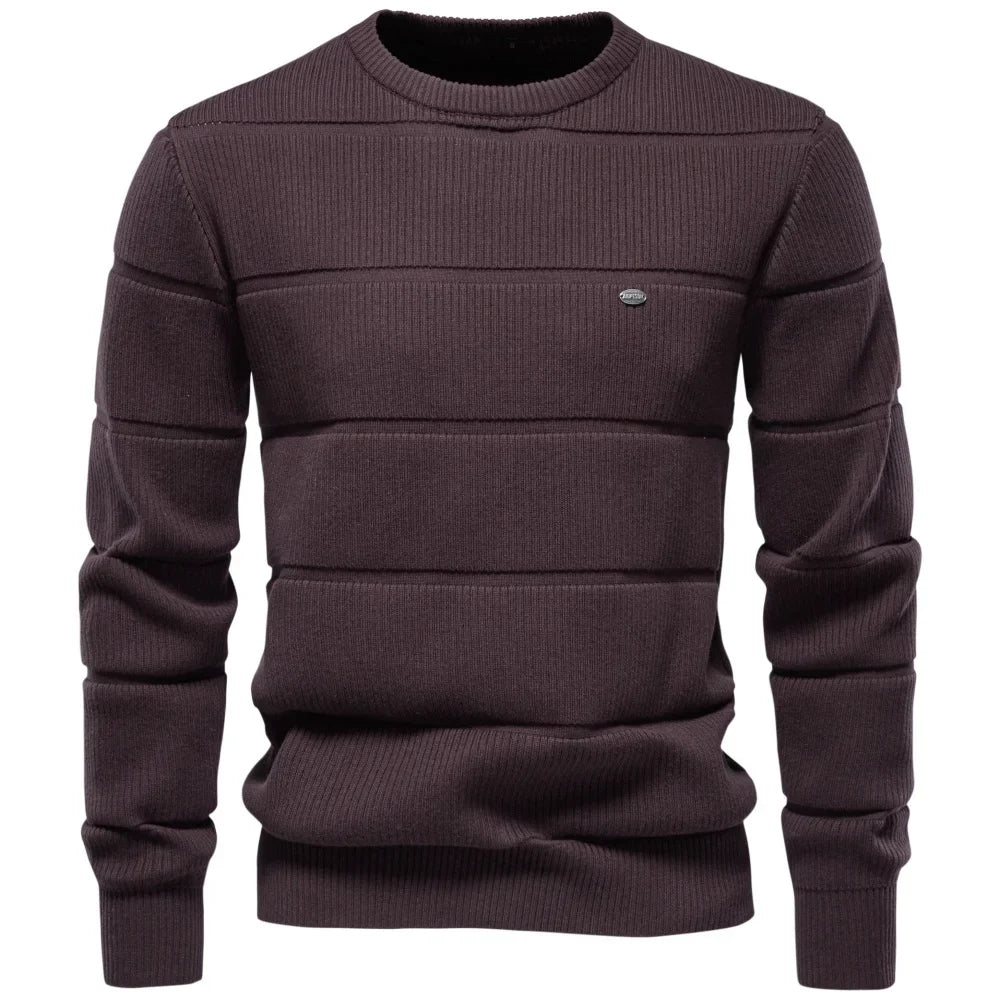 Herren Rippstrick Pullover Rundhals mit Strukturstreifen