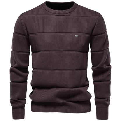 Herren Rippstrick Pullover Rundhals mit Strukturstreifen