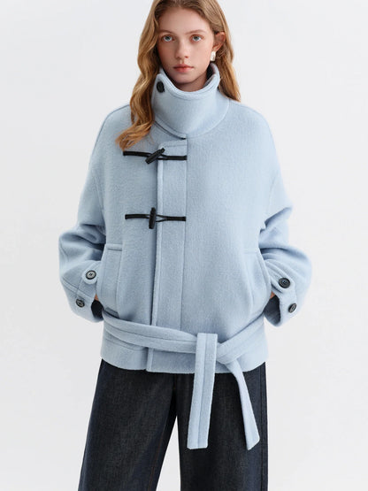 Damen Kurzmantel mit Knebelverschluss Hellblau Oversize-Passform