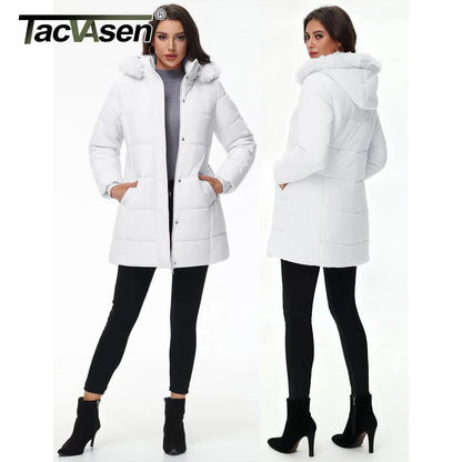 Damen Winterparka gesteppt mit Kunstfellkapuze und Teddyfutter