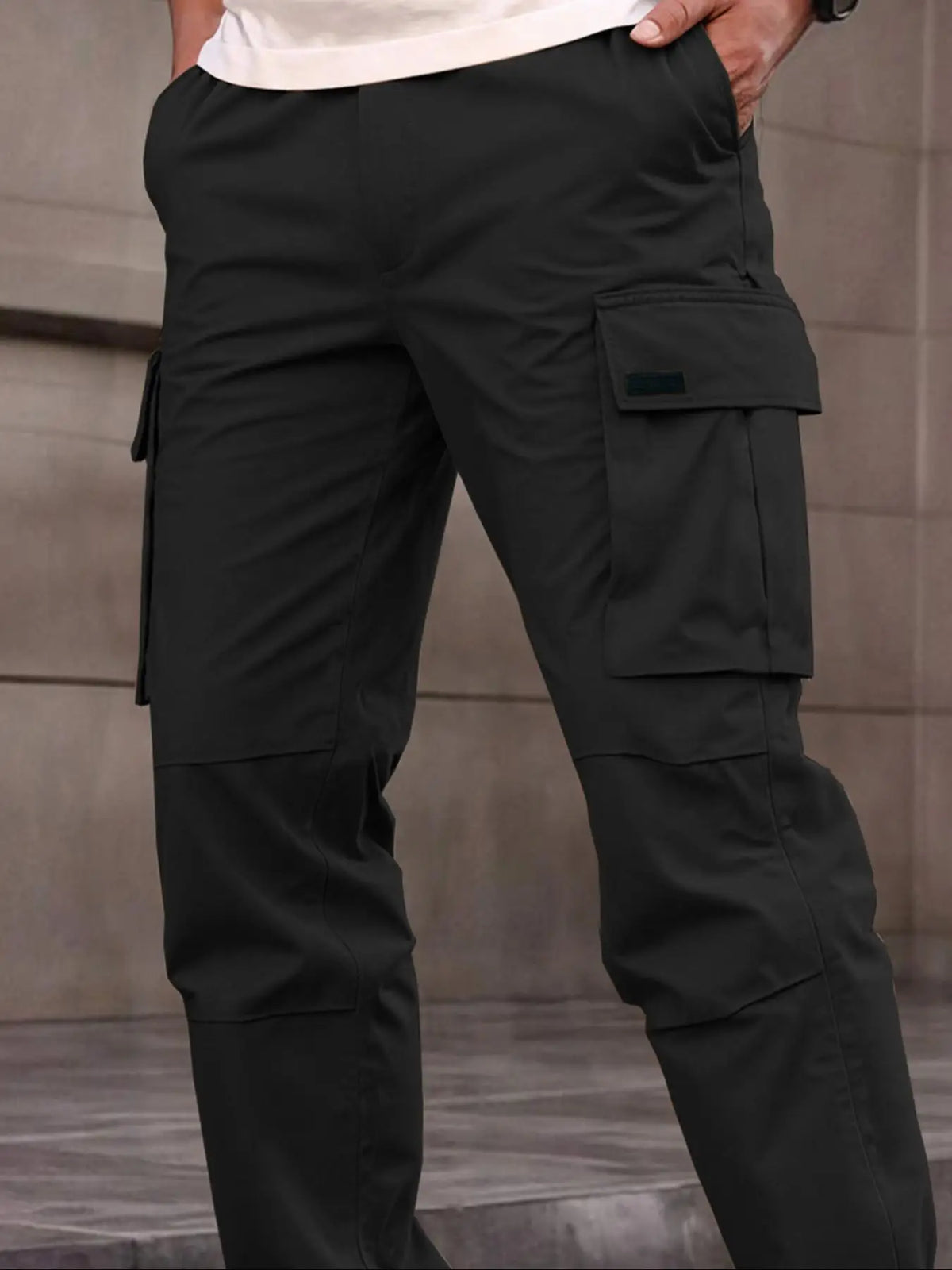 Herren Cargo Hose Schwarz mit Taschen, Bequeme Freizeithose