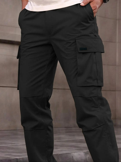 Herren Cargo Hose Schwarz mit Taschen, Bequeme Freizeithose