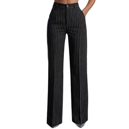 Damen High-Waist Stoffhose mit weitem Bein und Nadelstreifen