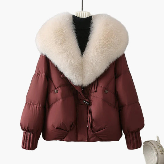 Damen Winterjacke mit großem Kunstpelzkragen, modische Steppjacke für kalte Tage