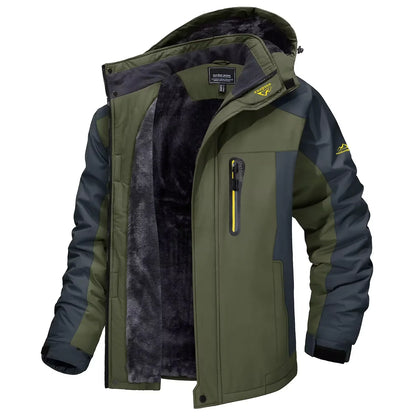 Herren Winterjacke mit Kapuze Gefütterte Outdoor-Jacke Wasserabweisend Warm