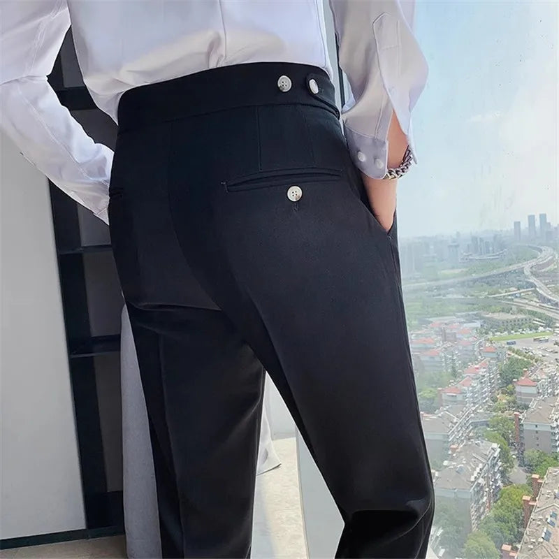 Herren Anzughose Slim Fit Bundfalten Elegant Schmale Passform