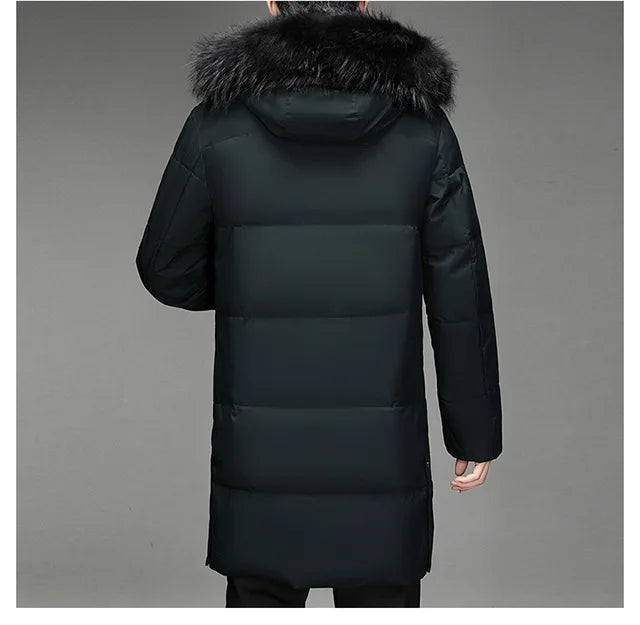 Herren Winterparka Schwarz mit Kapuze und Pelzbesatz