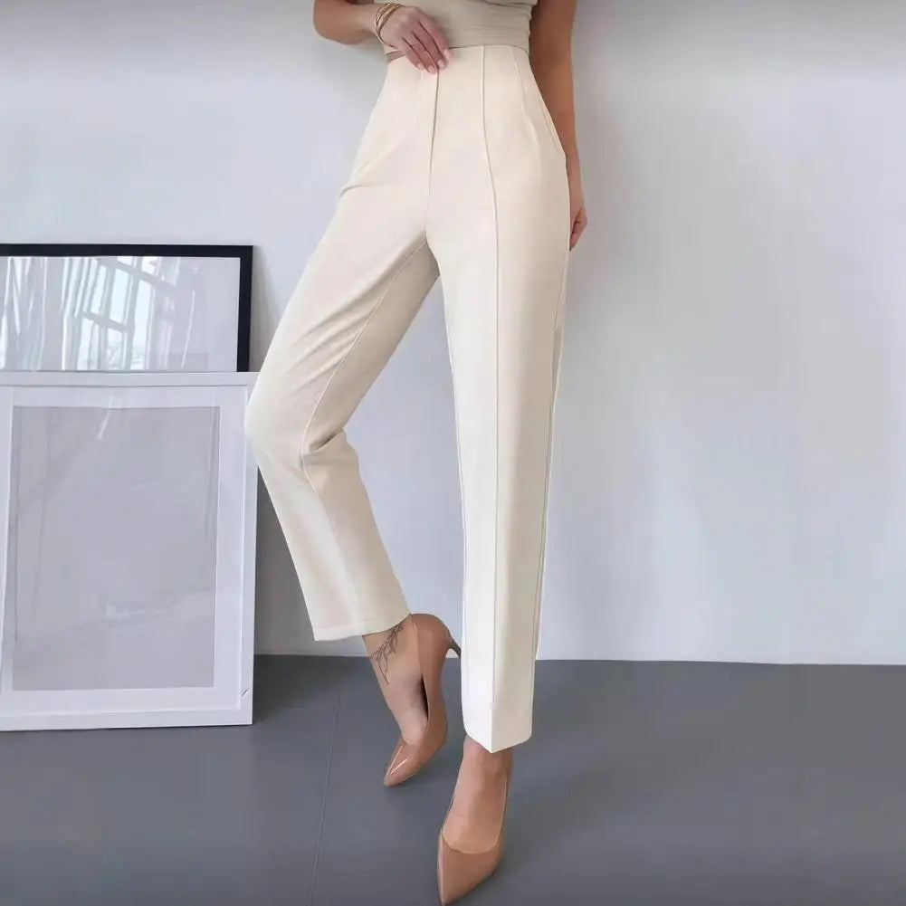 Damen Stoffhose mit hohem Bund und Bügelfalte – Cremefarben