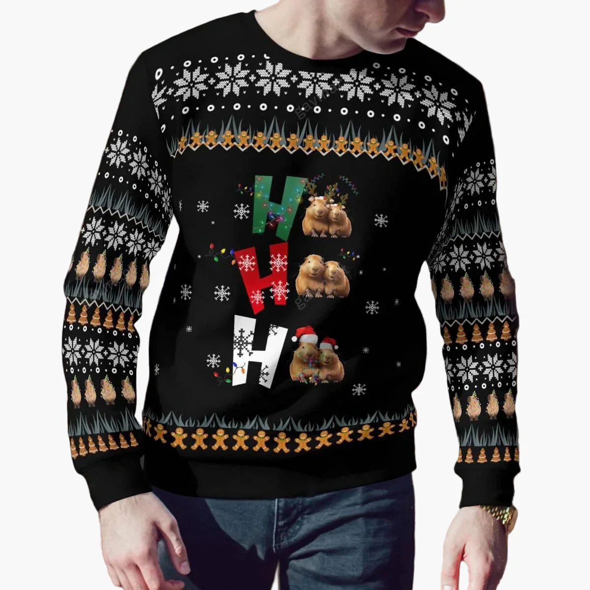 Herren Weihnachts-Sweatshirt mit Capybara-Motiv – Lustiger Ugly Christmas Pullover für festliche Anlässe