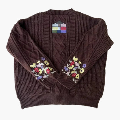 Damen Strickjacke im Vintage-Stil mit Blumenstickerei – Perfekt für Freizeit und Alltag