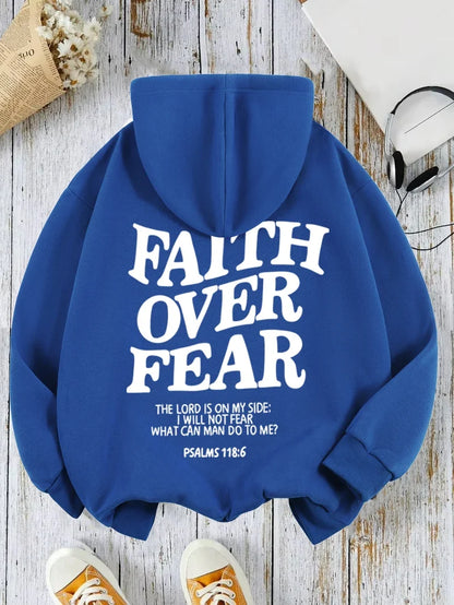 Hoodie mit Kapuze und "Faith Over Fear" Druck, lockere Passform