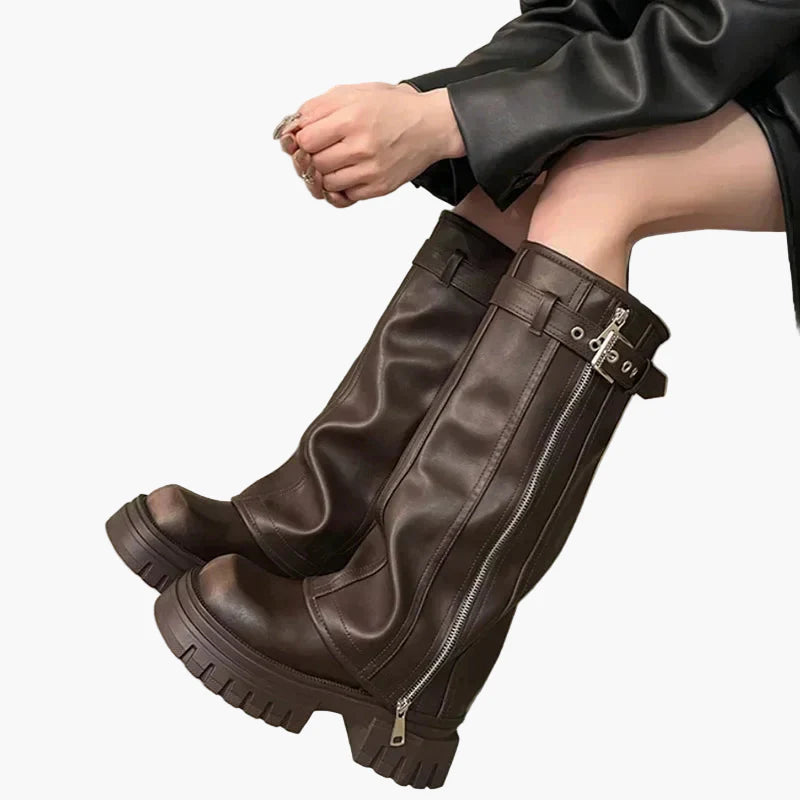 Damen Plateau Stiefel mit Reißverschluss – Trendige Chunky Boots für Herbst und Winter