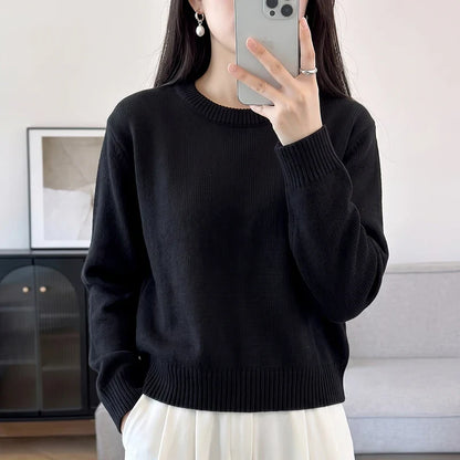 Damen Pullover Rundhals Langarm Strickpullover
