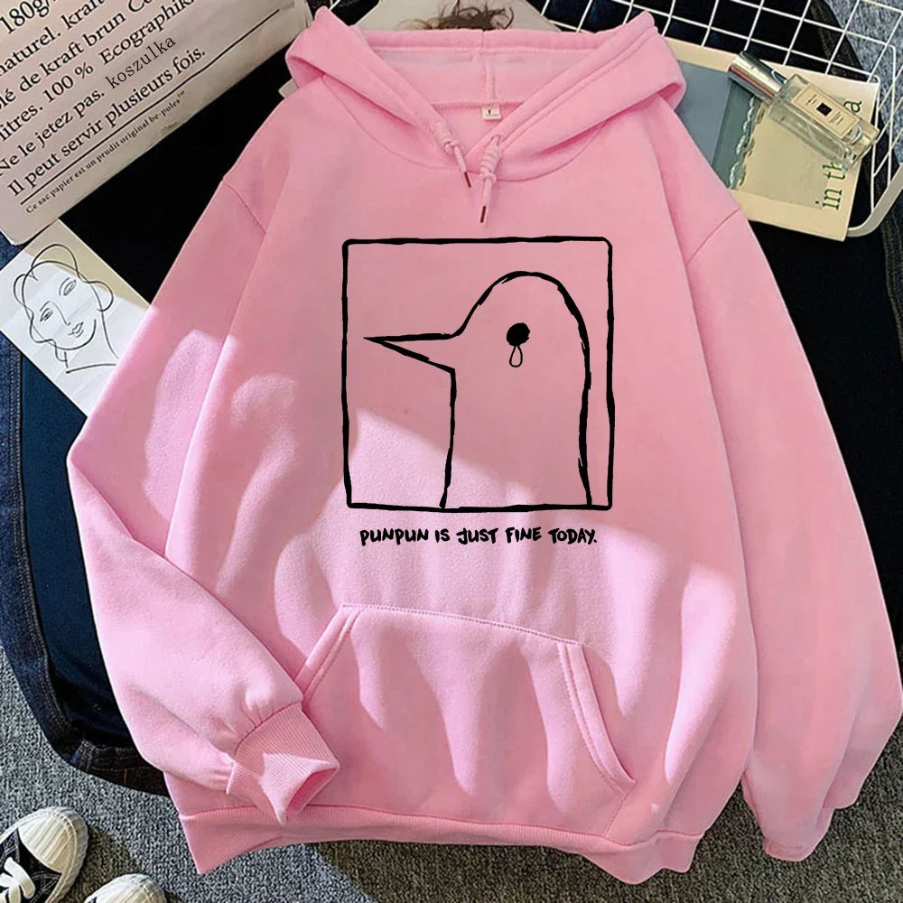Hoodie mit Pinguin-Print, Beige