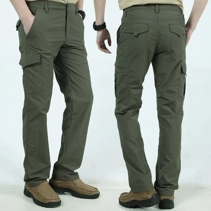 Herren Cargo Hose Grau mit Seitentaschen & elastischem Bund