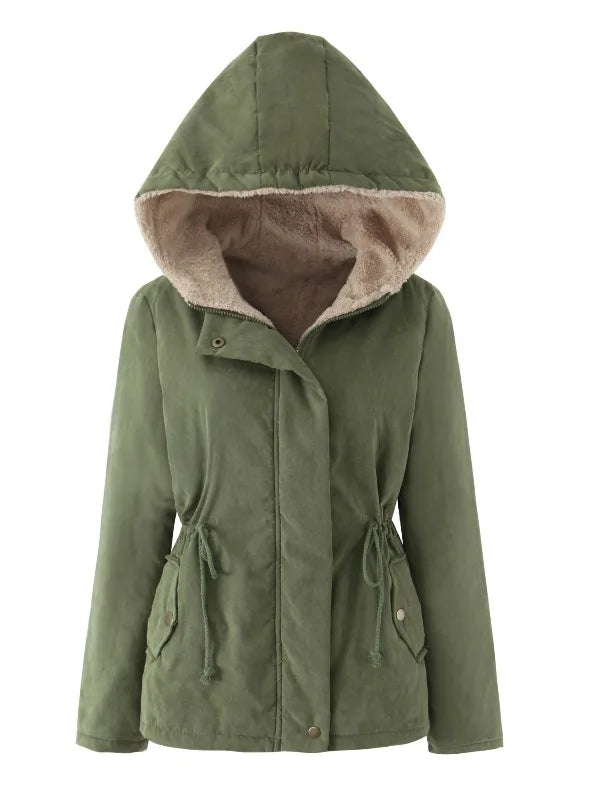 Damen Winterjacke mit Kapuze, Teddyfutter & Kordelzug - warm & gemütlich