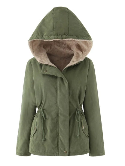 Damen Winterjacke mit Kapuze, Teddyfutter & Kordelzug - warm & gemütlich