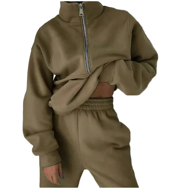 Damen Freizeit Trainingsanzug mit Reißverschluss – Bequemer Zweiteiler für Alltag und Sport