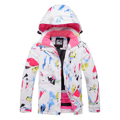 Bunte Outdoor Jacke mit Kapuze und Reißverschluss, Wasserabweisende Windjacke für Damen