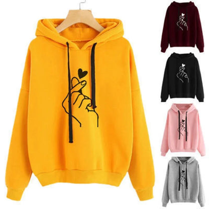 Hoodie Damen mit Kordelzug und Handgesten-Print – Verschiedene Farben