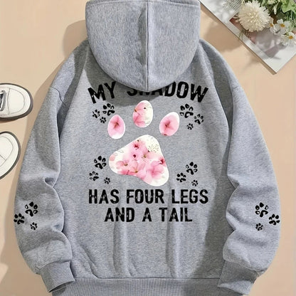 Damen Hoodie mit Kapuze und Blumen Pfotenabdruck Print