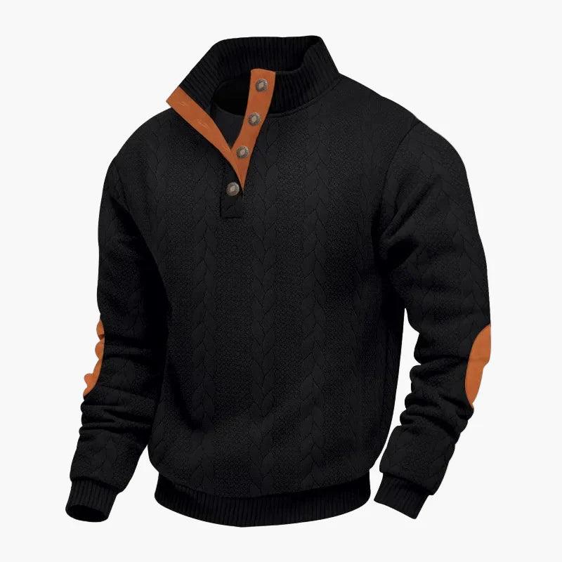 Herren Strickpullover mit Knopfleiste – Modischer Freizeit Sweater im Zopfmuster