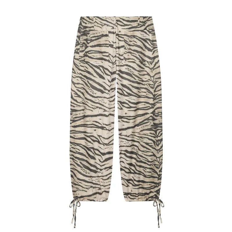 Damen Locker Geschnittene Hose mit Zebramuster Print und Kordelzug