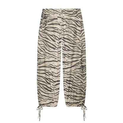 Damen Locker Geschnittene Hose mit Zebramuster Print und Kordelzug