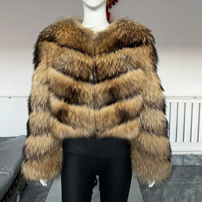 Kurze Damen Pelzjacke mit voluminösem Kragen