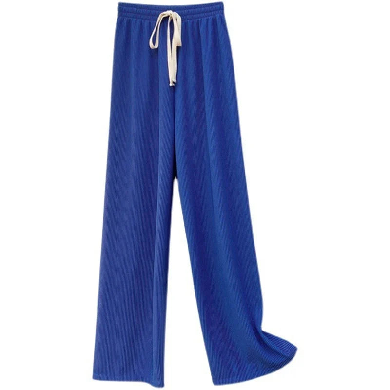 Gerippte Lounge Hose mit Tunnelzug – Weite Bein Freizeithose