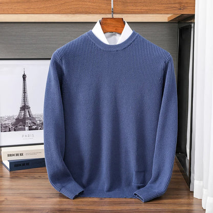 Herren Rundhals Pullover Strickoptik Gerippt Casual