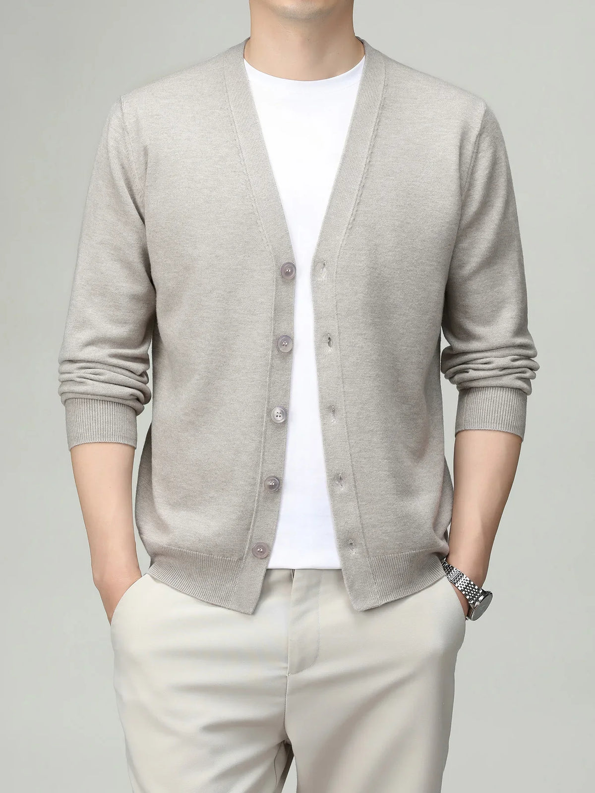 Herren Strickjacke V-Ausschnitt Knopfleiste