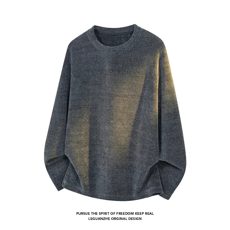 Unisex Langarmshirt Strickoptik Oversize Passform Rundhalsausschnitt