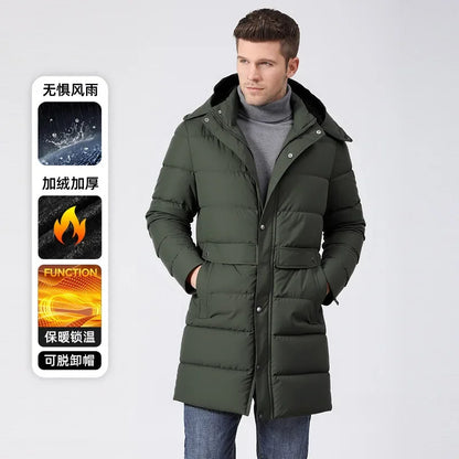 Herren Daunenmantel lang Winter Steppmantel mit Kapuze gepolstert