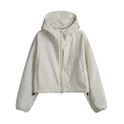 Damen Kurze Kapuzenjacke Windbreaker Leicht Reißverschluss