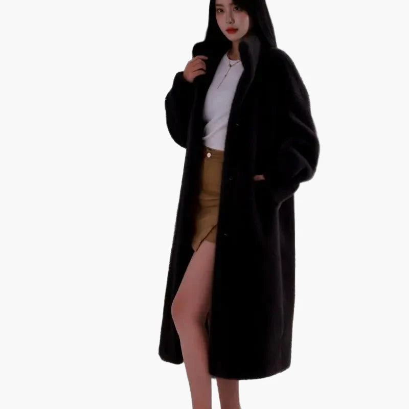 Damen Kuscheliger Langer Plüschmantel – Eleganter Wintermantel für Alltag & Freizeit
