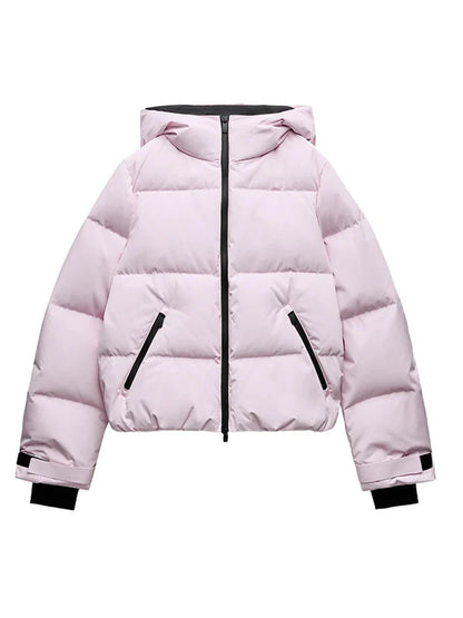 Damen Steppjacke mit Kapuze & Skihose Set Hellrosa