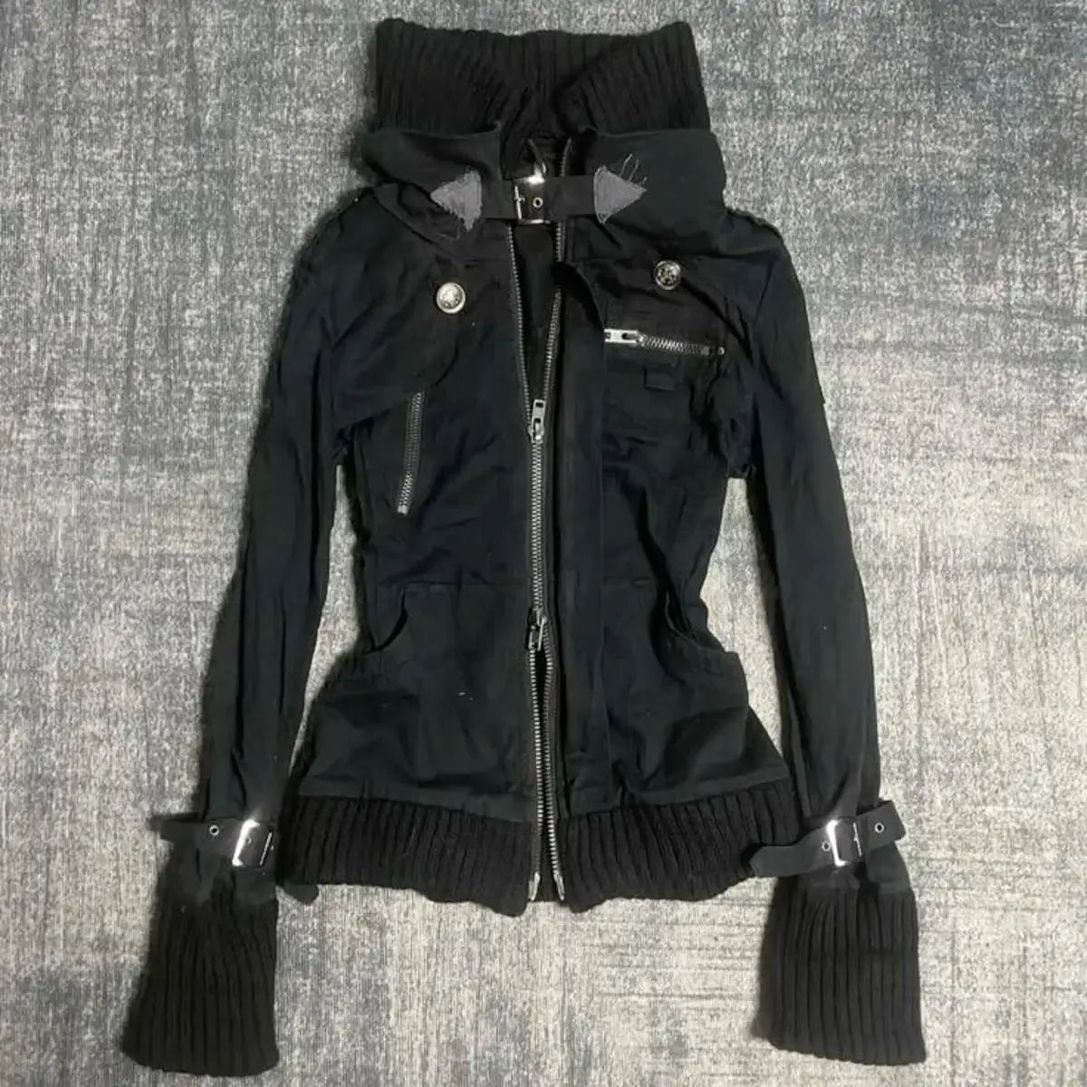 Damen Jacke Schwarz mit Stehkragen und Details